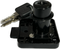 Square Backed Black Cupboard Lock with 32mm cylinder projection on double sided keys