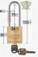 Restricted Ilco IP8 Key Abus Padlock 83/45 Extended 75mm Shackle