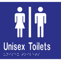 Unisex Toilets Divided Braille Sign in Blue Vinyl