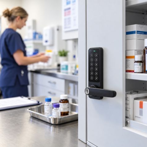 Secure medication storage cabinet with electronic keypad lock