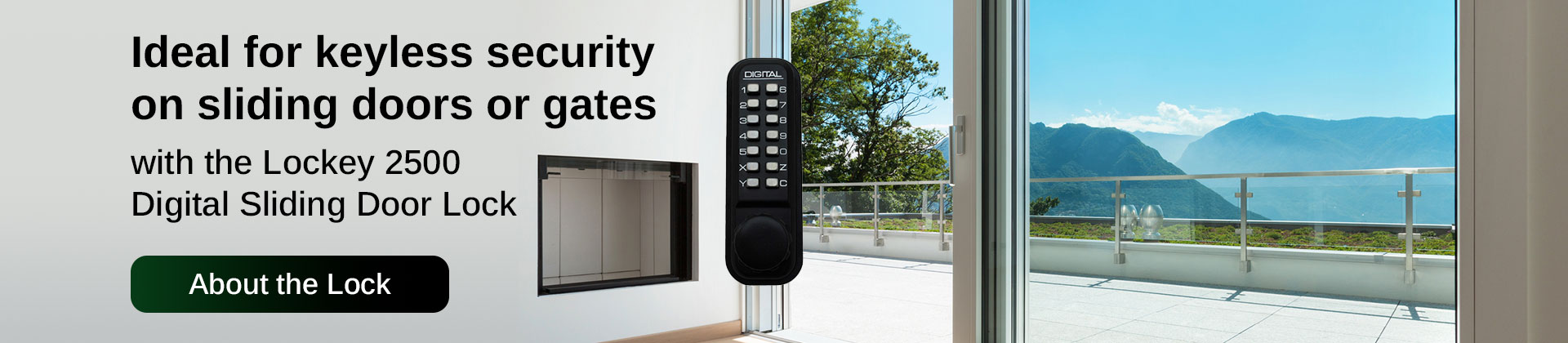 Lockey 2500 digital sliding door lock digital lock in front of a window