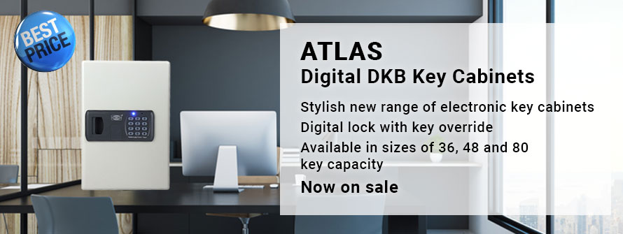 Atlas Digital DKB Key Cabinets. Stylish new range of electronic key cabinets with Digital lock and key override. Available in sizes of 36, 48 and 80 key capacity. Now on sale